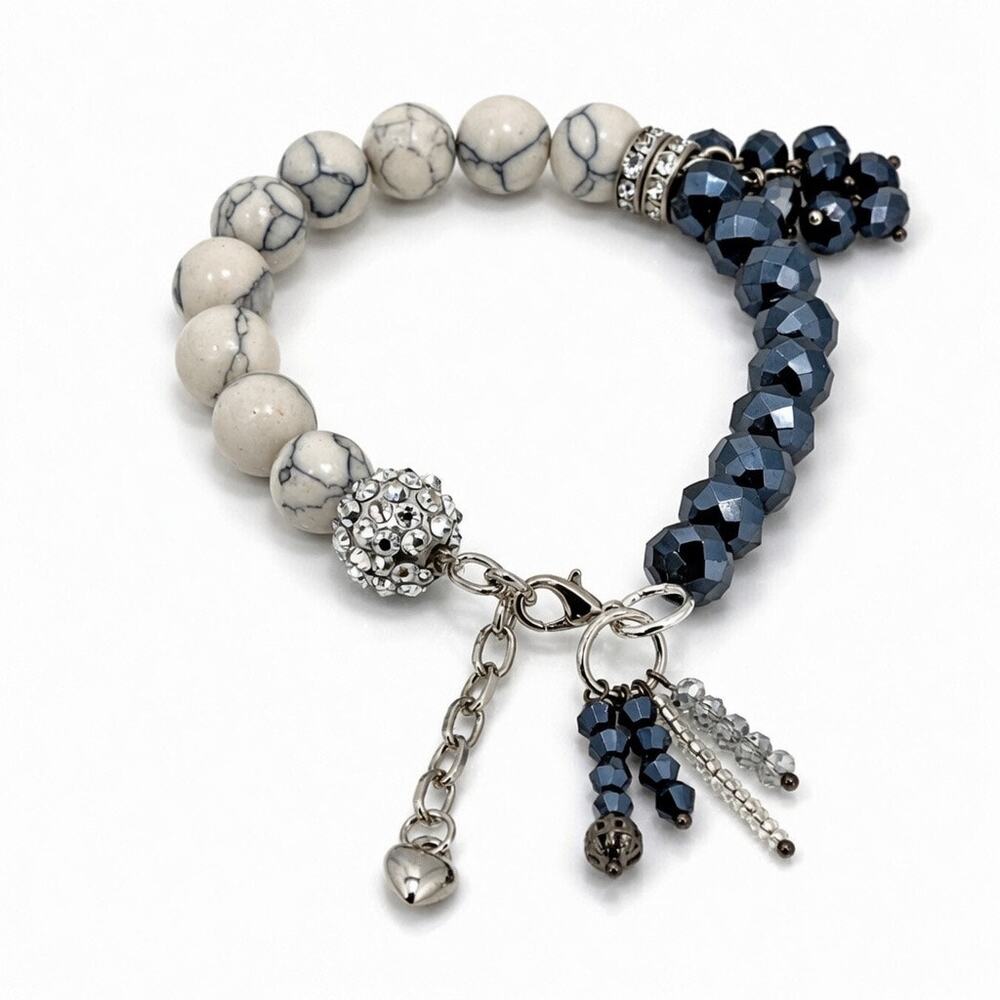 Black Swarovski Beaded Charm Bracelet